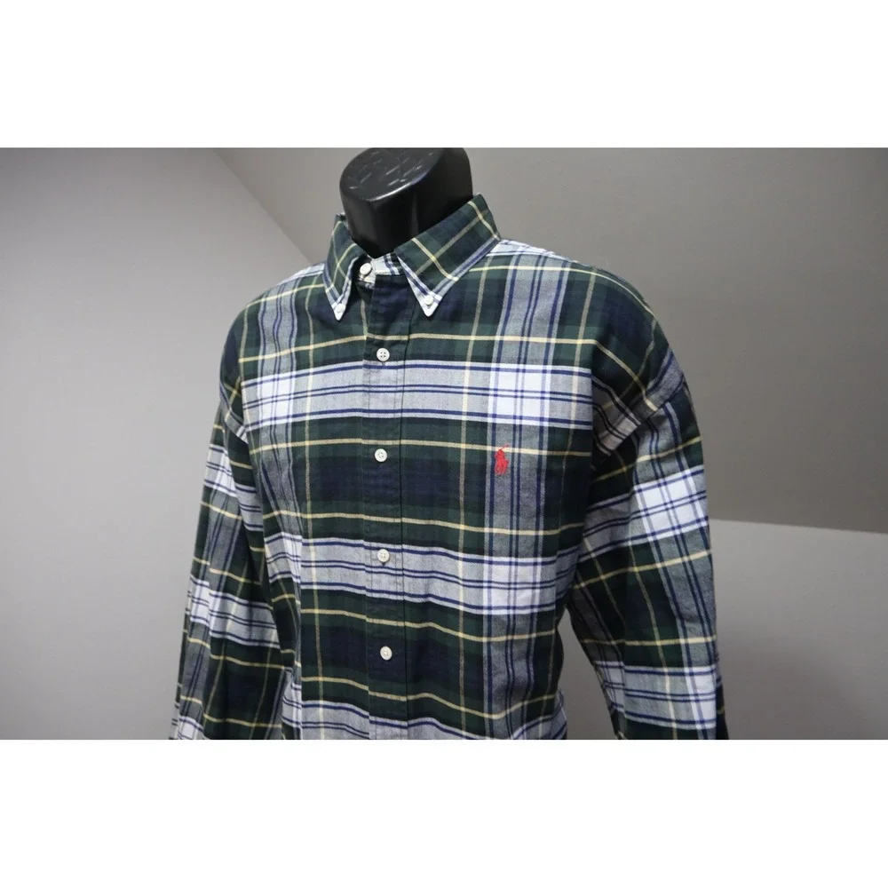 Polo Ralph Lauren Button Up Dress Shirt Mens XL Green Blue Plaid Big Shirt EUC